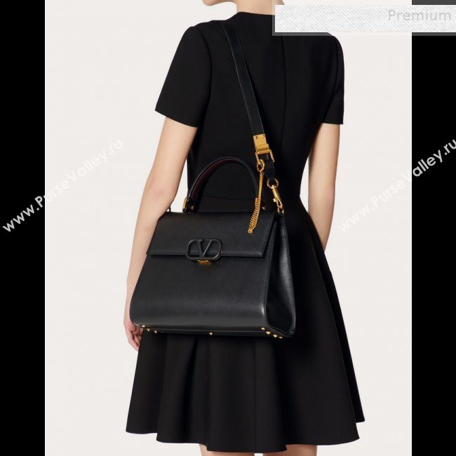 Valentino Large VSLING Grainy Calfskin Top Handle Bag 0530 Black 2019 (JIND-9111917)