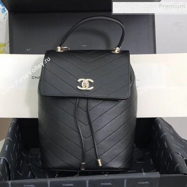 Chanel Chevron Grained Calfskin Backpack AS0640 Black 2019 (KAIS-9111801)