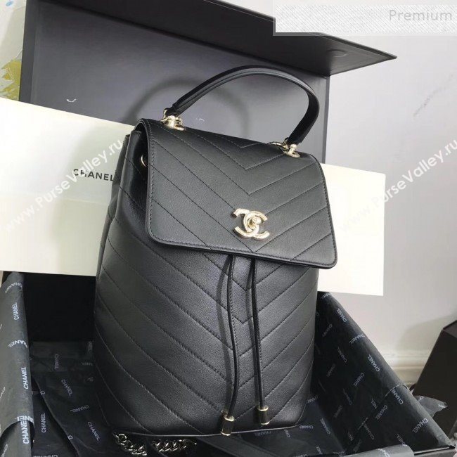 Chanel Chevron Grained Calfskin Backpack AS0640 Black 2019 (KAIS-9111801)