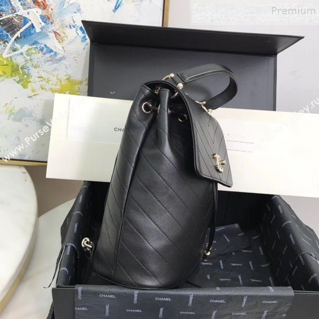 Chanel Chevron Grained Calfskin Backpack AS0640 Black 2019 (KAIS-9111801)