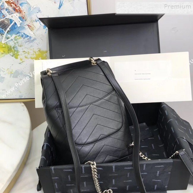 Chanel Chevron Grained Calfskin Backpack AS0640 Black 2019 (KAIS-9111801)