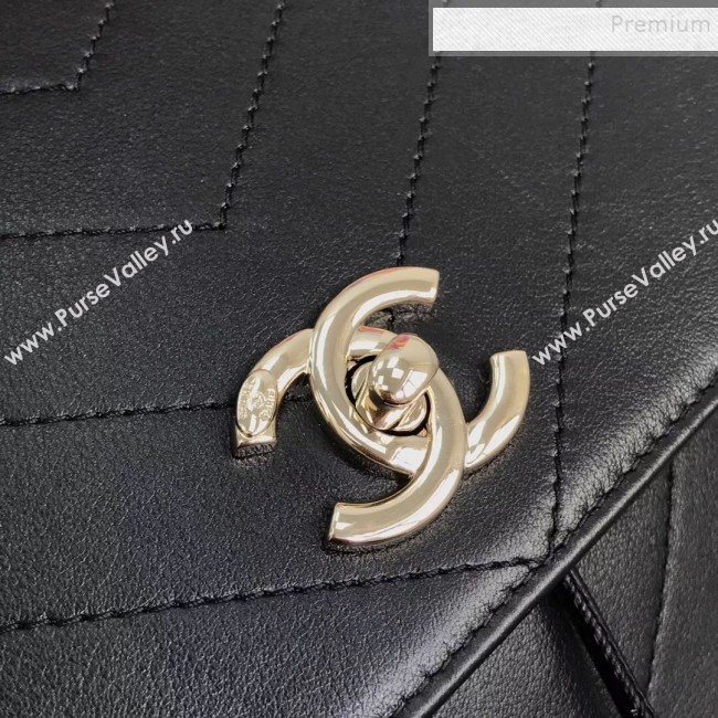 Chanel Chevron Grained Calfskin Backpack AS0640 Black 2019 (KAIS-9111801)