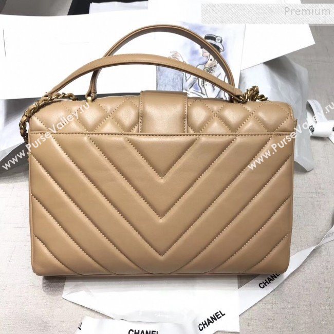 Chanel Quilted and Chevron Calfskin Large Flap Bag with Top Handle AS0712 Beige 2019 (JIYUAN-9111808)