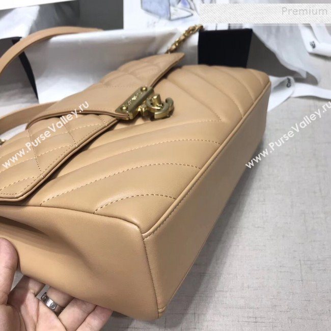 Chanel Quilted and Chevron Calfskin Large Flap Bag with Top Handle AS0712 Beige 2019 (JIYUAN-9111808)