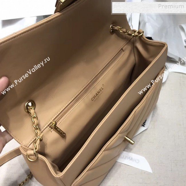 Chanel Quilted and Chevron Calfskin Large Flap Bag with Top Handle AS0712 Beige 2019 (JIYUAN-9111808)