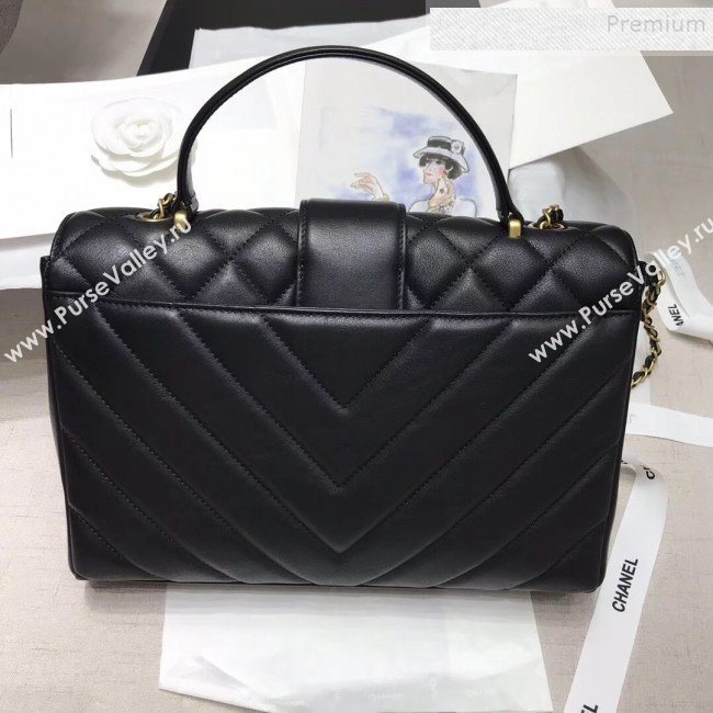 Chanel Quilted and Chevron Calfskin Large Flap Bag with Top Handle AS0712 Black 2019 (JIYUAN-9111807)