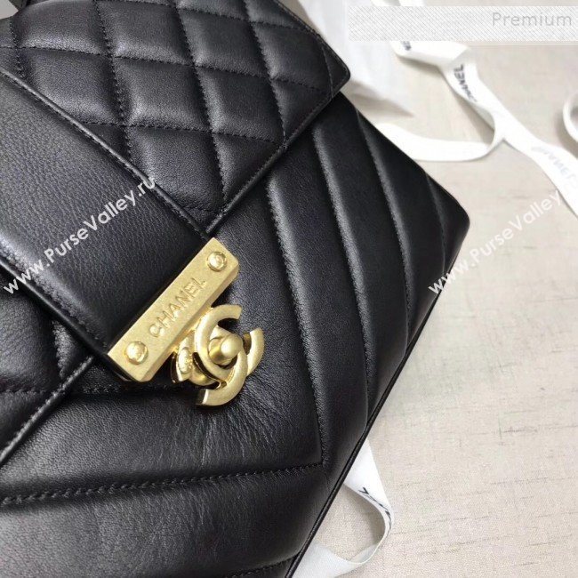 Chanel Quilted and Chevron Calfskin Large Flap Bag with Top Handle AS0712 Black 2019 (JIYUAN-9111807)