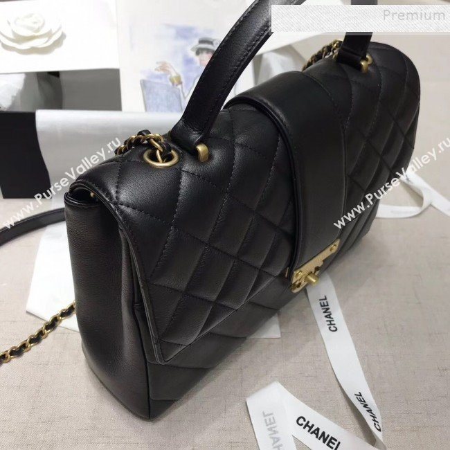 Chanel Quilted and Chevron Calfskin Large Flap Bag with Top Handle AS0712 Black 2019 (JIYUAN-9111807)