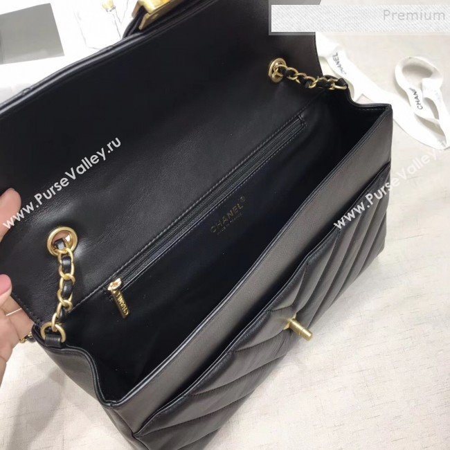 Chanel Quilted and Chevron Calfskin Large Flap Bag with Top Handle AS0712 Black 2019 (JIYUAN-9111807)