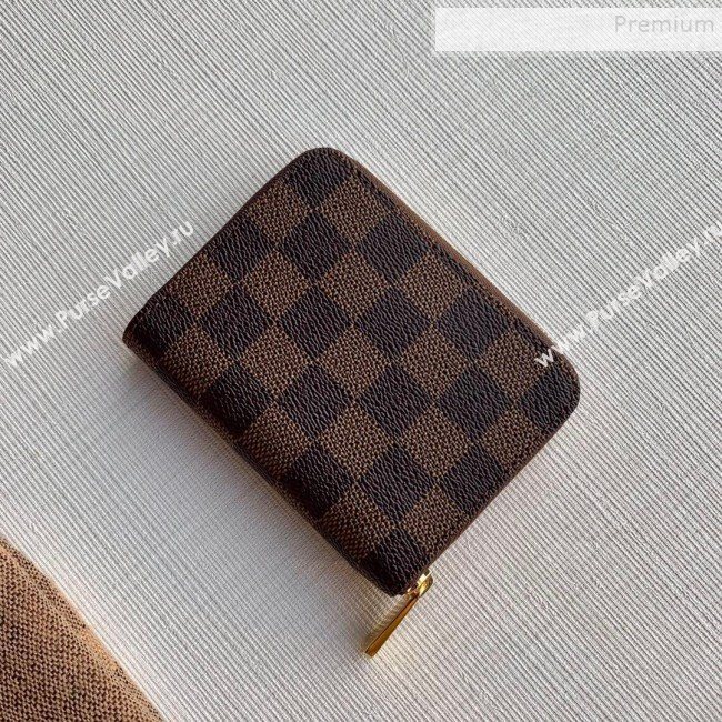 Louis Vuitton Damier Ebene Canvas Printed Zippy Coin Purse Wallet N60258 Blue 2019 (KD-9111812)