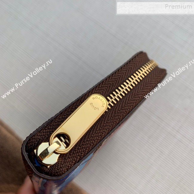 Louis Vuitton Damier Ebene Canvas Printed Zippy Coin Purse Wallet N60258 Blue 2019 (KD-9111812)