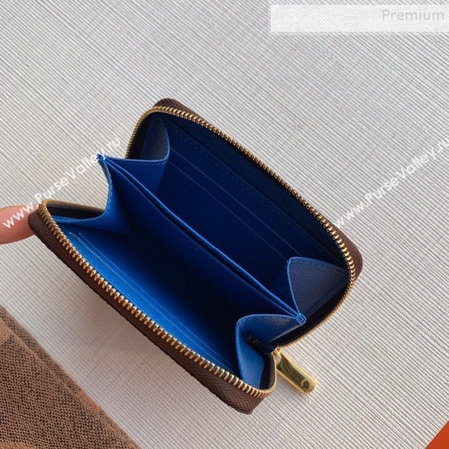 Louis Vuitton Damier Ebene Canvas Printed Zippy Coin Purse Wallet N60258 Blue 2019 (KD-9111812)