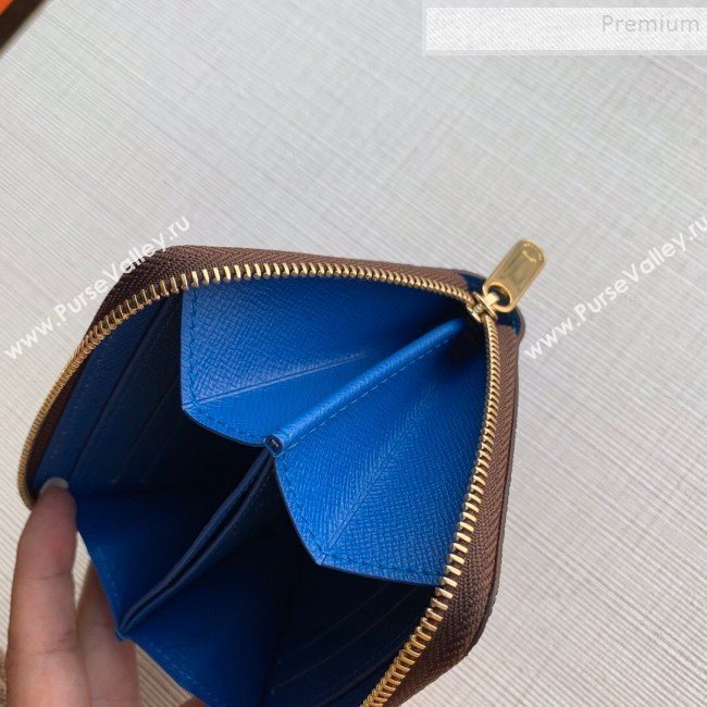 Louis Vuitton Damier Ebene Canvas Printed Zippy Coin Purse Wallet N60258 Blue 2019 (KD-9111812)