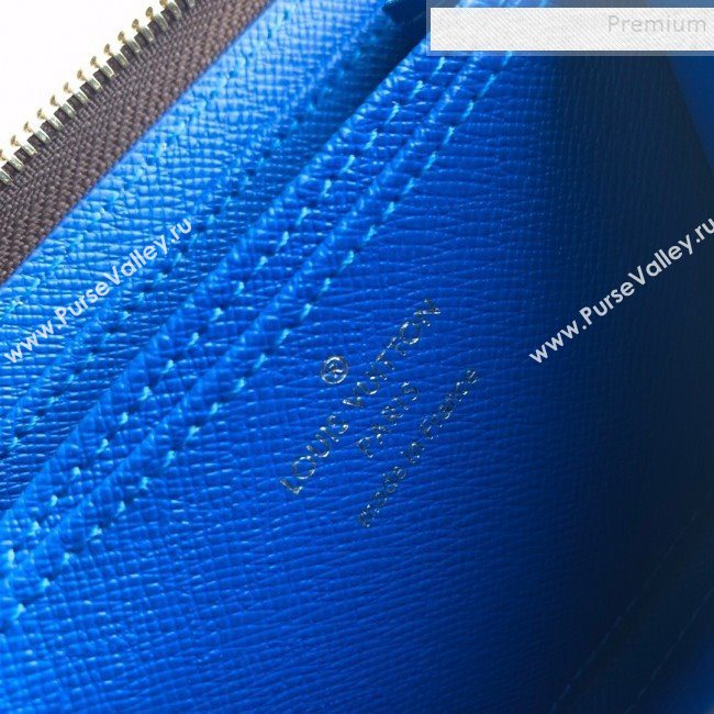Louis Vuitton Damier Ebene Canvas Printed Zippy Coin Purse Wallet N60258 Blue 2019 (KD-9111812)