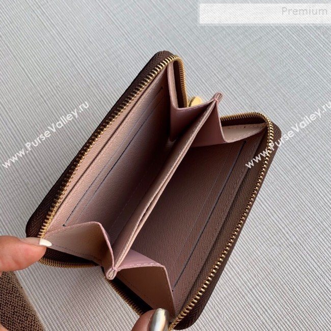 Louis Vuitton Damier Ebene Canvas Printed Zippy Coin Purse Wallet N60258 Pink 2019 (KD-9111813)