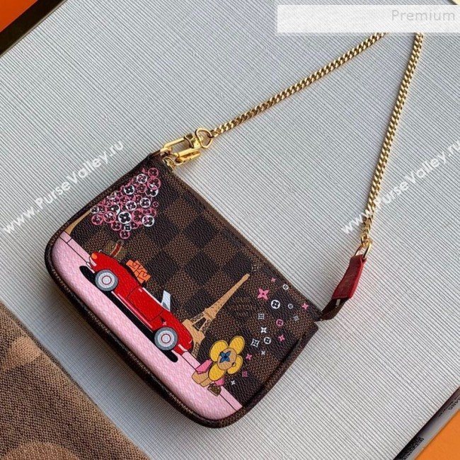 Louis Vuitton Damier Ebene Canvas Print Mini Pochette Accessoires Pouch N60259 Red 2019 (KD-9111814)