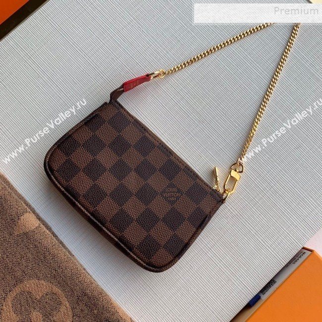 Louis Vuitton Damier Ebene Canvas Print Mini Pochette Accessoires Pouch N60259 Red 2019 (KD-9111814)