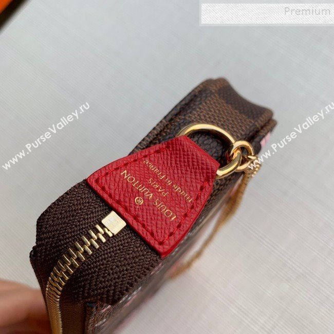 Louis Vuitton Damier Ebene Canvas Print Mini Pochette Accessoires Pouch N60259 Red 2019 (KD-9111814)