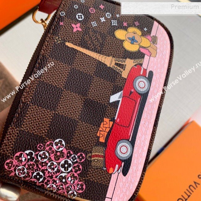 Louis Vuitton Damier Ebene Canvas Print Mini Pochette Accessoires Pouch N60259 Red 2019 (KD-9111814)