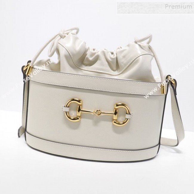 Gucci 1955 Horsebit Bucket Bag 602118 White Leather 2019 (DLH-9111901)