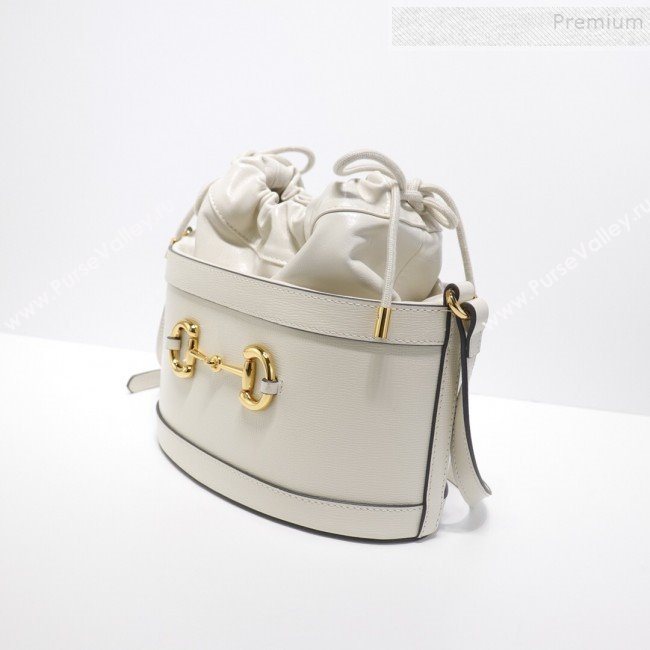Gucci 1955 Horsebit Bucket Bag 602118 White Leather 2019 (DLH-9111901)