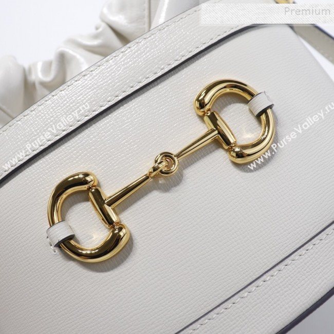 Gucci 1955 Horsebit Bucket Bag 602118 White Leather 2019 (DLH-9111901)