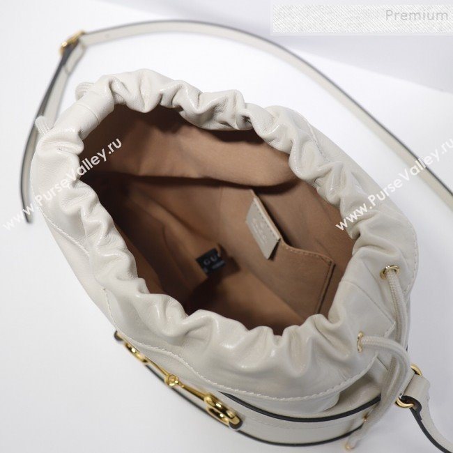 Gucci 1955 Horsebit Bucket Bag 602118 White Leather 2019 (DLH-9111901)
