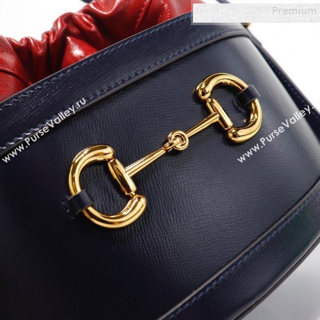 Gucci 1955 Horsebit Bucket Bag 602118 Blue/Red 2019 (DLH-9111903)