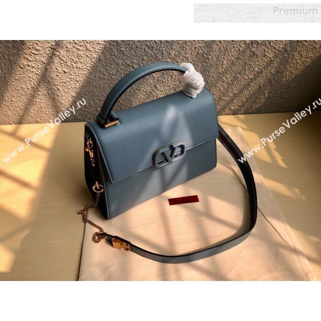 Valentino Large VSLING Grainy Calfskin Top Handle Bag 0530 Light Blue 2019 (JIND-9111912)
