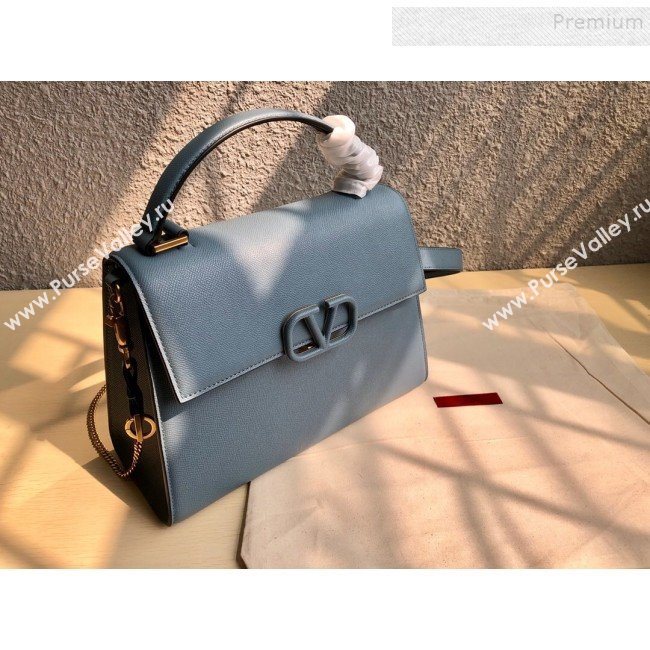 Valentino Large VSLING Grainy Calfskin Top Handle Bag 0530 Light Blue 2019 (JIND-9111912)