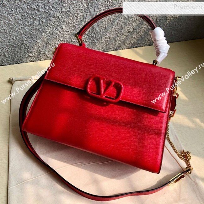 Valentino Large VSLING Grainy Calfskin Top Handle Bag 0530 Red 2019 (JIND-9111913)