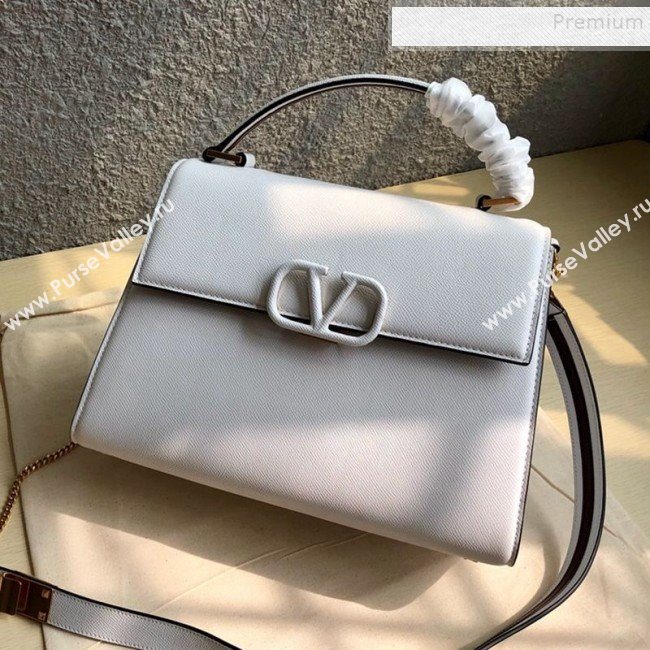 Valentino Large VSLING Grainy Calfskin Top Handle Bag 0530 White 2019 (JIND-9111915)