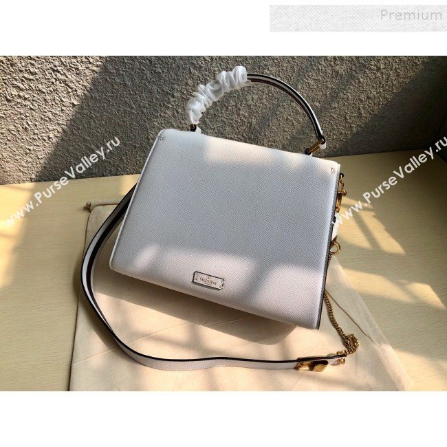 Valentino Large VSLING Grainy Calfskin Top Handle Bag 0530 White 2019 (JIND-9111915)