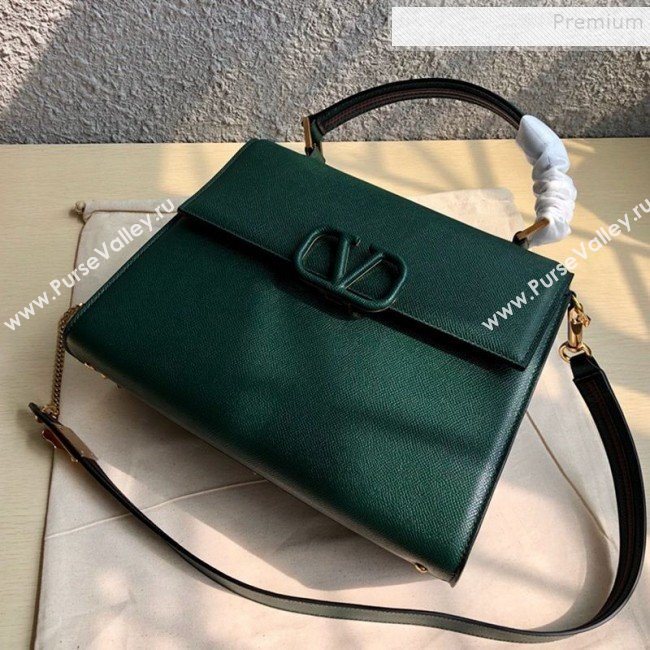 Valentino Large VSLING Grainy Calfskin Top Handle Bag 0530 Green 2019 (JIND-9111916)