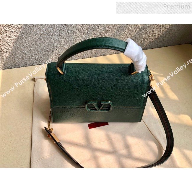 Valentino Large VSLING Grainy Calfskin Top Handle Bag 0530 Green 2019 (JIND-9111916)