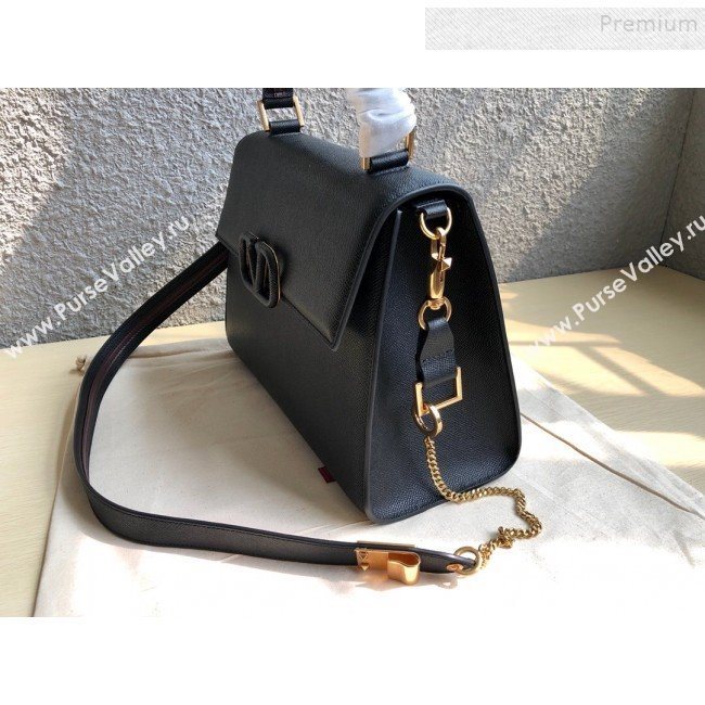 Valentino Large VSLING Grainy Calfskin Top Handle Bag 0530 Black 2019 (JIND-9111917)