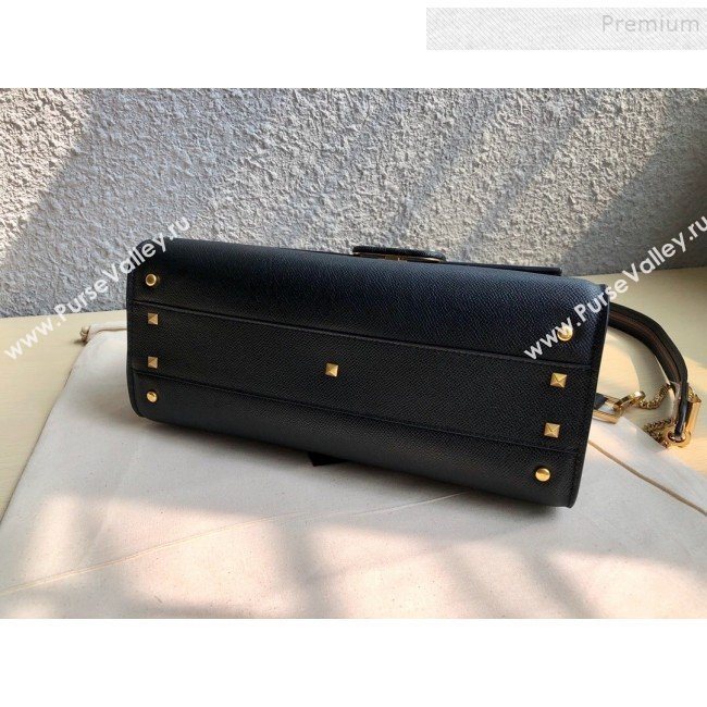 Valentino Large VSLING Grainy Calfskin Top Handle Bag 0530 Black 2019 (JIND-9111917)