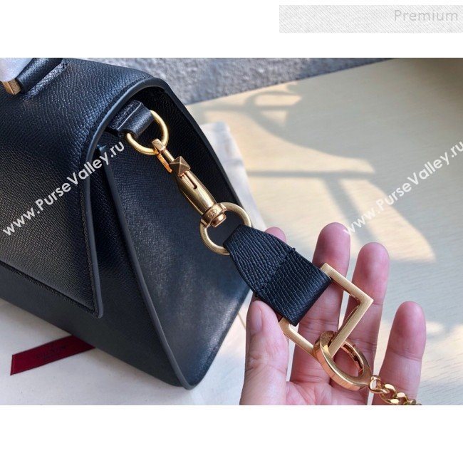 Valentino Large VSLING Grainy Calfskin Top Handle Bag 0530 Black 2019 (JIND-9111917)