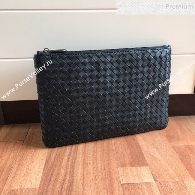 Bottega Veneta Large Woven Lambskin Document Case Clutch 8304 Black (MISU-9111923)