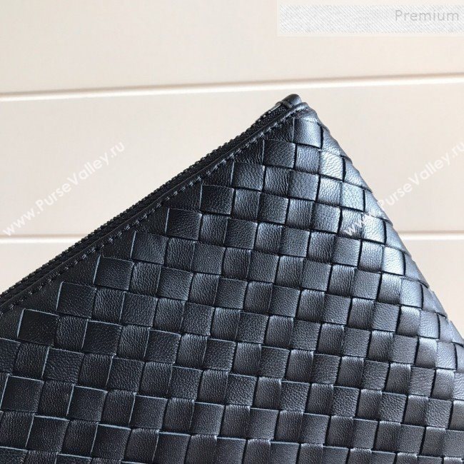 Bottega Veneta Large Woven Lambskin Document Case Clutch 8304 Black (MISU-9111923)