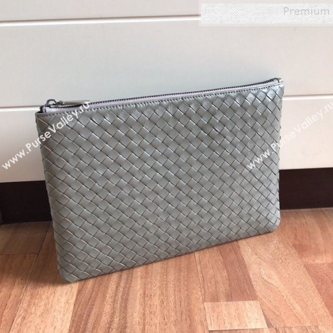 Bottega Veneta Large Woven Lambskin Document Case Clutch 8304 Grey (MISU-9111921)