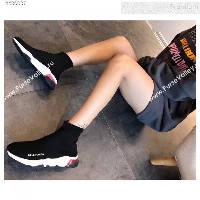 Balenciaga Stretch Knit Sock Speed Boot Sneakers Black/Pink 2019 (EM-9112001)