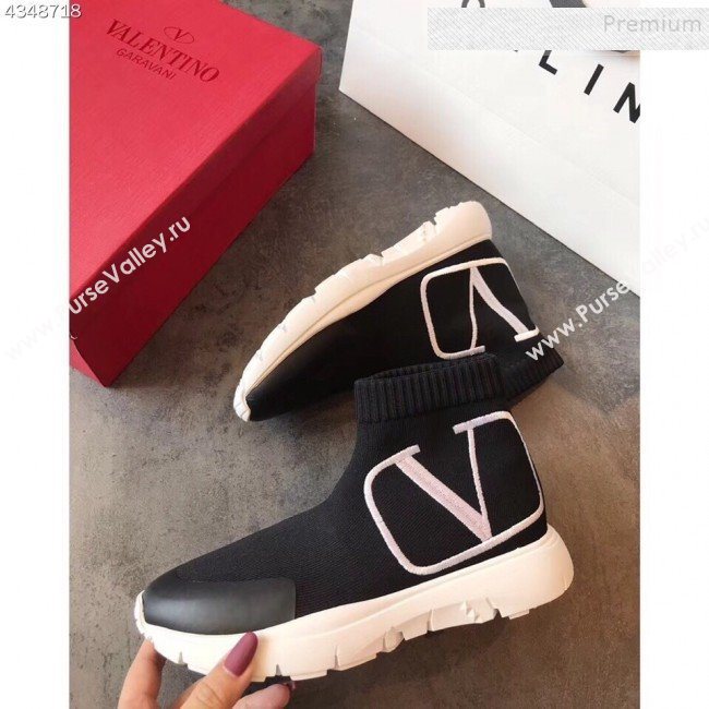 Valentino VLogo Stretch Knit Sock Boot Sneakers Black/White 2019 (EM-9112004)