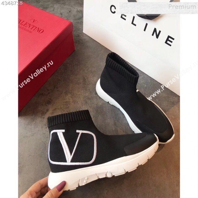 Valentino VLogo Stretch Knit Sock Boot Sneakers Black/White 2019 (EM-9112004)