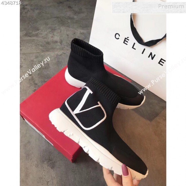 Valentino VLogo Stretch Knit Sock Boot Sneakers Black/White 2019 (EM-9112004)