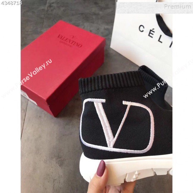 Valentino VLogo Stretch Knit Sock Boot Sneakers Black/White 2019 (EM-9112004)