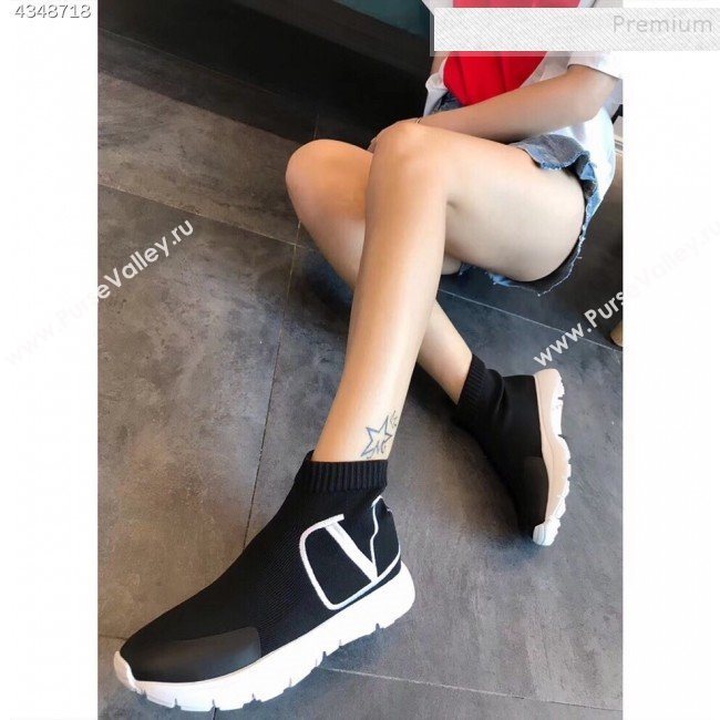 Valentino VLogo Stretch Knit Sock Boot Sneakers Black/White 2019 (EM-9112004)
