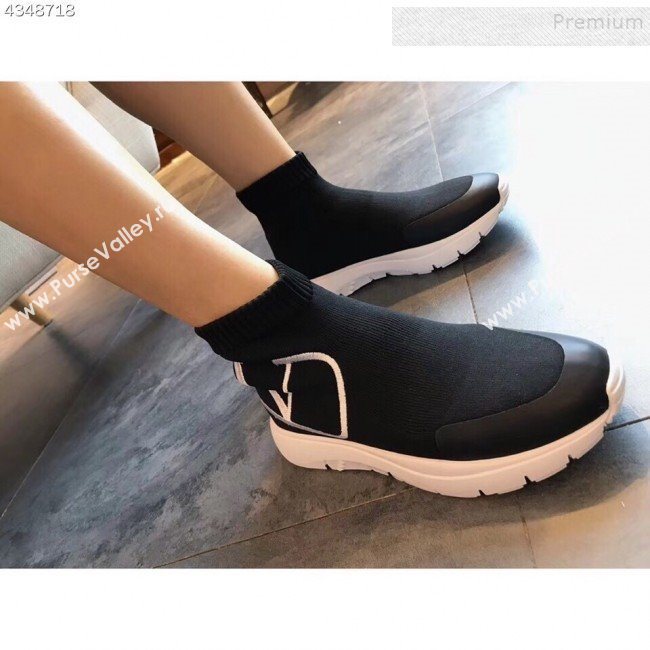 Valentino VLogo Stretch Knit Sock Boot Sneakers Black/White 2019 (EM-9112004)