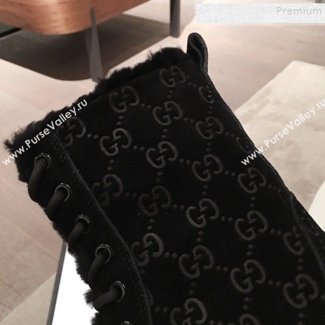 Gucci Suede Wool Lace-up Flat Short Boots Black 2019 (KL-9112017)