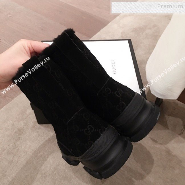 Gucci Suede Wool Lace-up Flat Short Boots Black 2019 (KL-9112017)